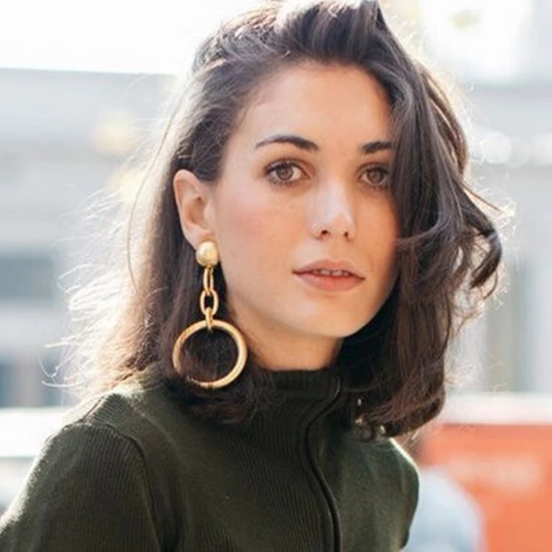 

E0443 New Fashion Gold Color Big Hollow Circle Design Dangle Earring For Women Statement Ear Jewelry Gift For lover Wholesale