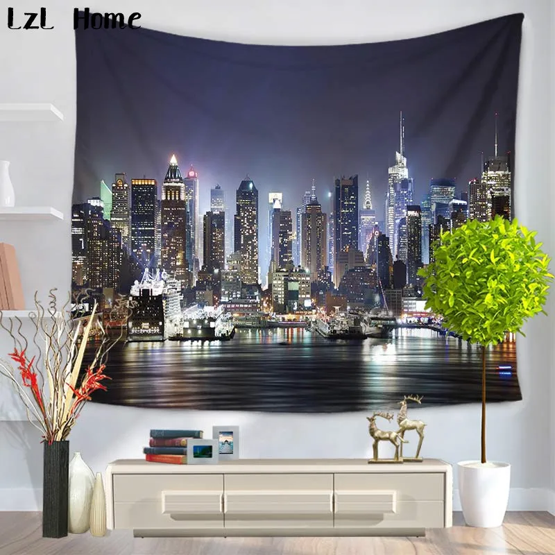 

LzL Home Beauty Seaside City Night View Tapestry Fashion Modern Wall Hanging Tapestry Bedspread Yoga Mat Picnic Cloth Wall Rugs