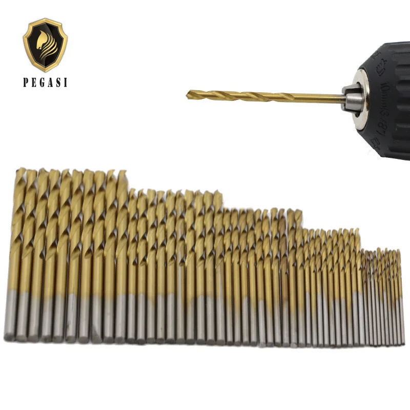  PEGASI 50PCS 4Sizes Mini Micro Round Shank Drill Bits Set Small Precision HSS Twist Drills For Angl