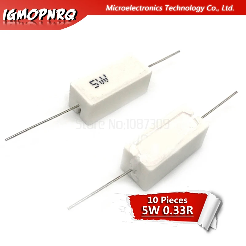 10 шт. 5 Вт 0 33 Ом Сопротивление цементу 0.33R 0.33ohm R33ohm 5W-0.33R | Электронные компоненты и