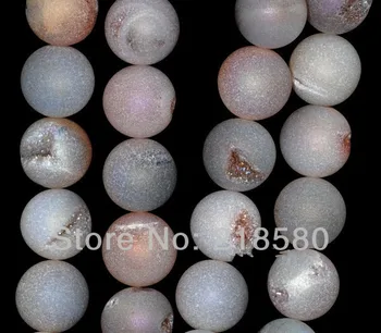 

H-DRB05 5 Strands/lot 15.5 inch Champagne Pixie Dust Druzy Silver Cream Agates Druzy Geode Beads 8mm,10mm,12mm,14mm
