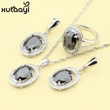 Caliente-venta de 925 de Las Mujeres de Plata Joyería De Moda Ronda Conjunto de Salud Excelente Negro Creado Zafiro Blanco Tamaño Del Anillo de Cristal 6/7/8/9/10