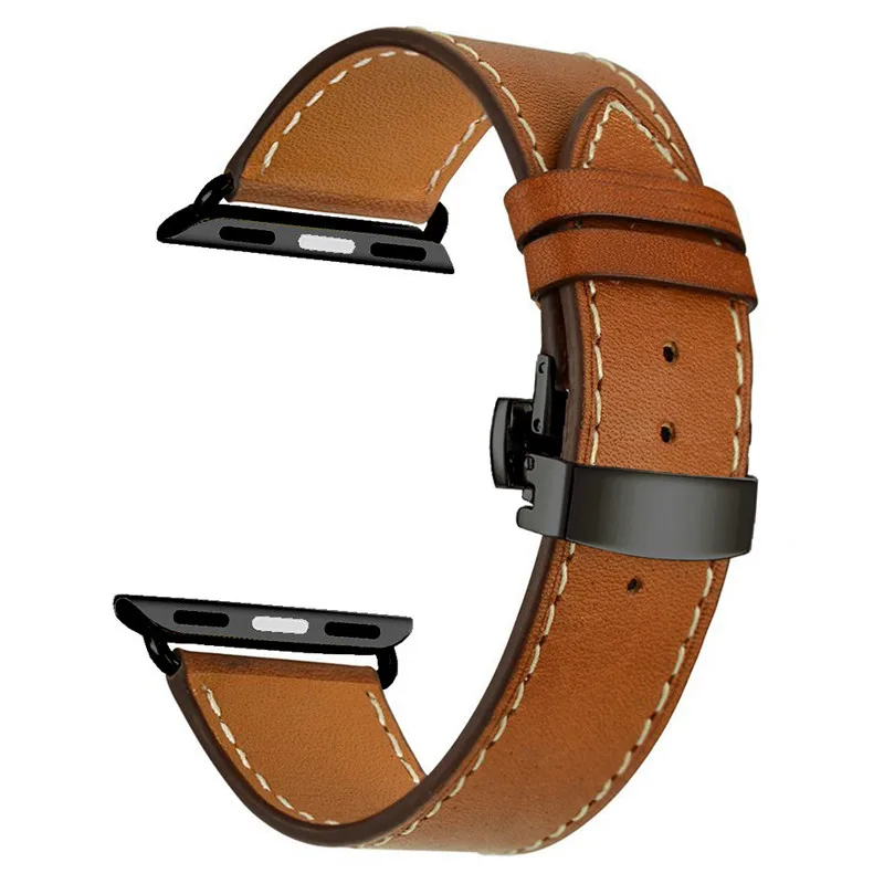 Премиум кожаный ремешок для Apple Watch 4 полосы 40 мм 44 мм сменный ремешок на запястье для iWatch 1/2/3 38 мм 42 мм браслет ремень - Цвет ремешка: brown black
