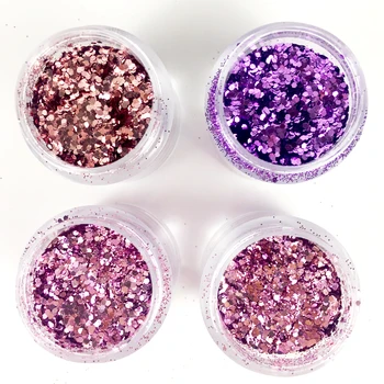 Najtaniej 4 Pudełka 3D Akrylowe Sześciokątne Cekiny Laser Mix Musujące Nail Art Do Dekoracji W Proszku Manicure W Proszku Metaliczny Brokat (4 Szt. W Zestawie)