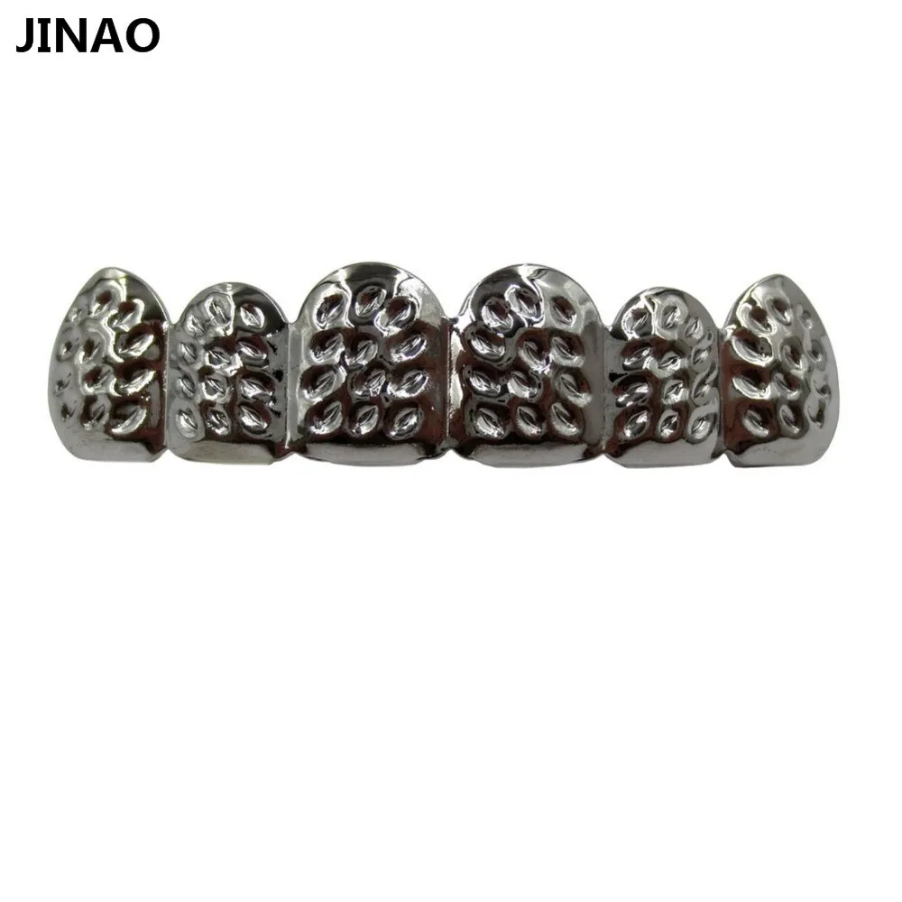 JINAO выпуклая форма позолоченные хип-хоп ЗУБЫ грили D-Cut Верхняя и нижняя гриля набор с силиконовыми вампирскими зубами гриль набор