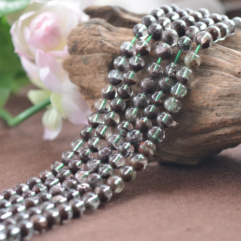 

Grade A Natural Lodolite Beads Chlorite Included Red Phantom Quartz NOT Enhanced Smooth Polished Round 15 Inch Strand LY12