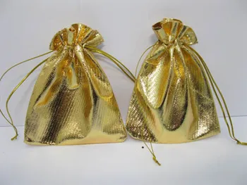 

50Pcs/Lot Gold/Silver Drawstring Pouches Jewelry Gift Bags 12X9cm Christmas Wedding Gift Bag