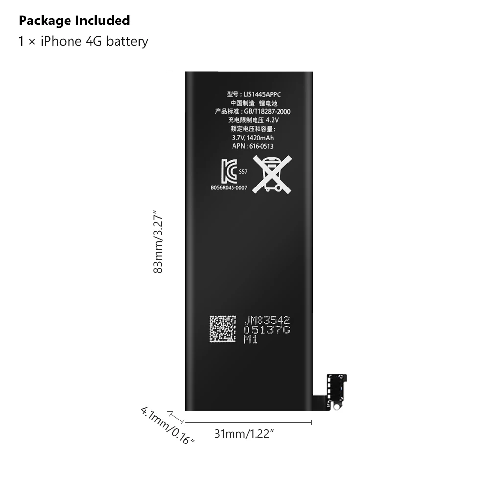 YCDC литий-ионная аккумуляторная батарея для телефона, высокое качество, 3,7 в, 1420 мА/ч батарея для iPhone 4, 4G, iPhone4, iP4 батареи
