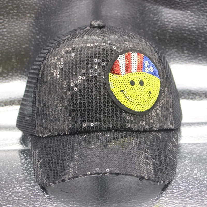 

New Children's Sequins Smiley Mesh Cap Snapback Baseball Cap With Spring And Summer Boy Girl Baby hat Adjustable Sun Hat