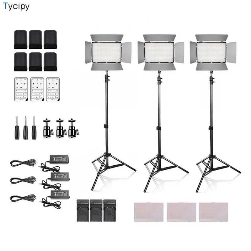 

Tycipy 3Sets Dimmable KM-600 LED Video Photo Studio Light Kit For Video Shooting led Panel with Tripod 3200-5600K NP-F550 Battey