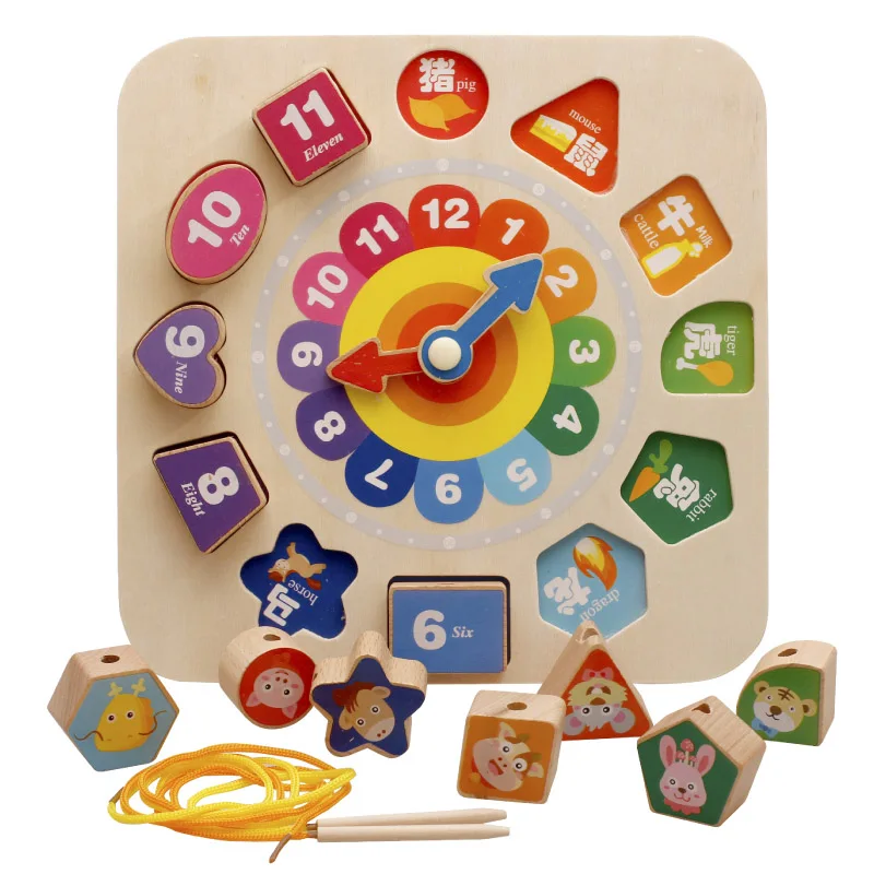 Free shipping Baby clock recognition time early childhood toys, children's intelligence, Wooden DIY beads building blocks toys Free shipping Baby clock recognition time early childhood toys, children's intelligence, Wooden DIY beads building blocks toys