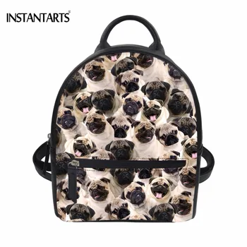 

INSTANTARTS Cute 3D Animal Pug Dog/Husky Print Women PU Leather Backpacks Fashion Teens Girls Travel Rucksacks Storage Daypacks