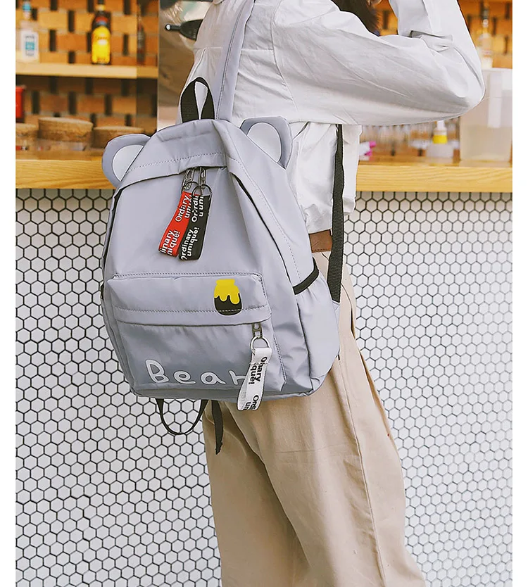 Harajuku милый рюкзак с принтом кота, Женский нейлоновый рюкзак, уличные сумки для подростков, повседневный милый корейский кавайный рюкзак с заячьими ушками