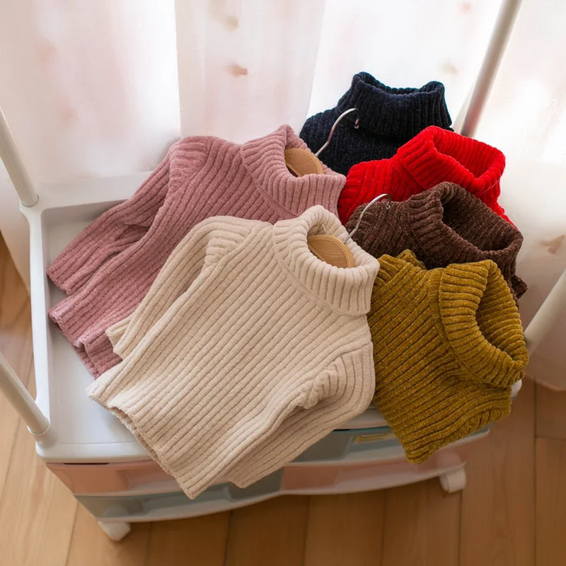 Winter Baby Girls Solid Long Sleeve Turtleneck Knitwear Thicken Sweaters Children Kids Knitted Clothes ropa de ninas | Детская одежда и