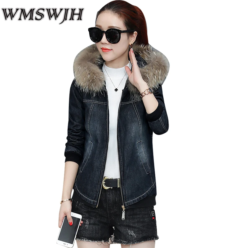 2018 Denim Jacket Women Winter Coat Parka Fur Hooded Warm Fashion Overcoat Outwear Jeans Parka