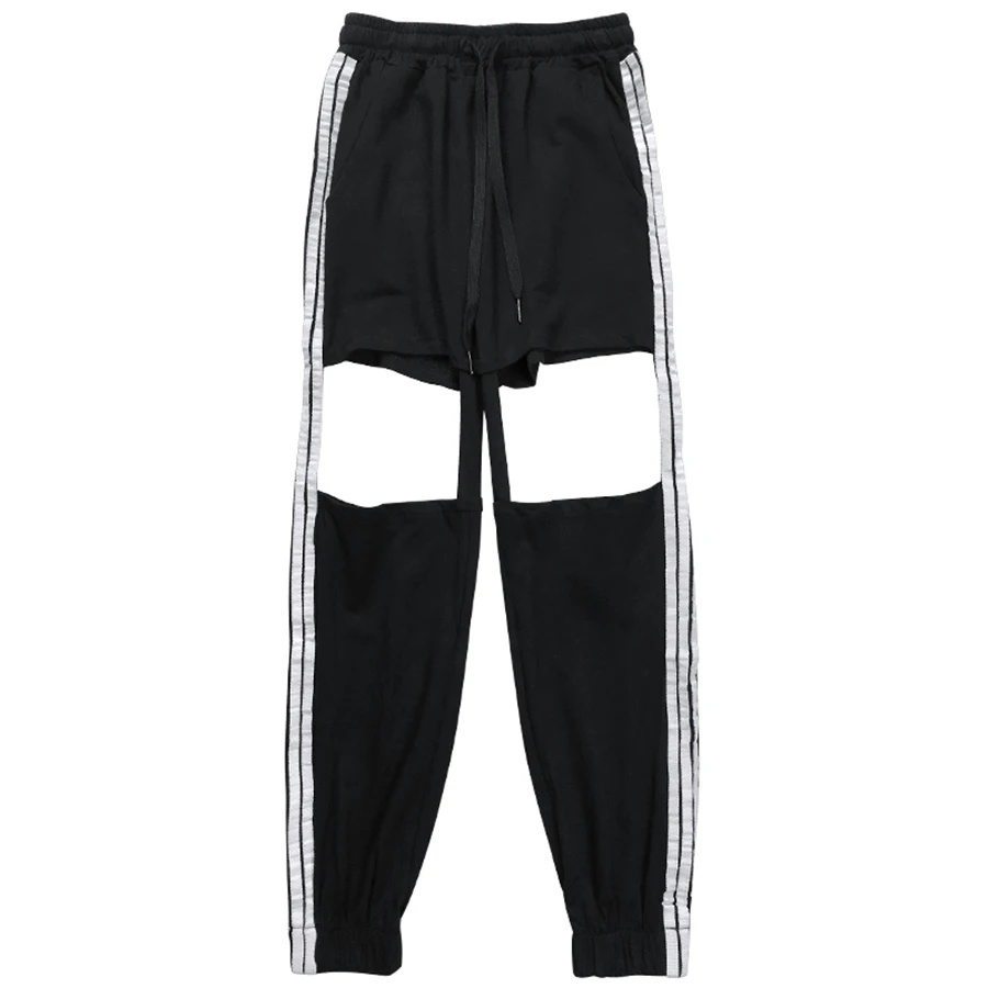 

Black Striped Hole Pants Women Loose Streetwear Hip Hop Trousers Retro Sweatpants Harajuku Tracksuit Casual Womens Pants 50D0041
