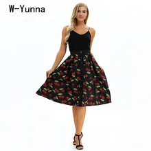 W-Yunna/Новинка года, летние женские юбки с высокой талией и принтом вишни, уличная одежда, модные трапециевидные Юбки-миди для девочек