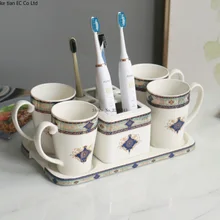 Европейский набор керамических чашек с поддоном для мытья ванной комнаты, пять стаканчиков с четырьмя горлышками, держатель для зубных щеток, украшение для ванной комнаты