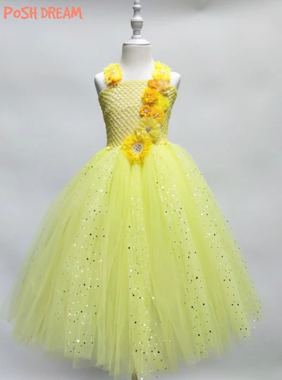 POSH DREAM Princess Belle Flower Girls Party Wedding Dresses Shining Tulle Kids Clothes for Girls Unicorn Cosplay Tutu Dress POSH DREAM Princess Belle Flower Girls Party Wedding Dresses Shining Tulle Kids Clothes for Girls Unicorn Cosplay Tutu Dress
