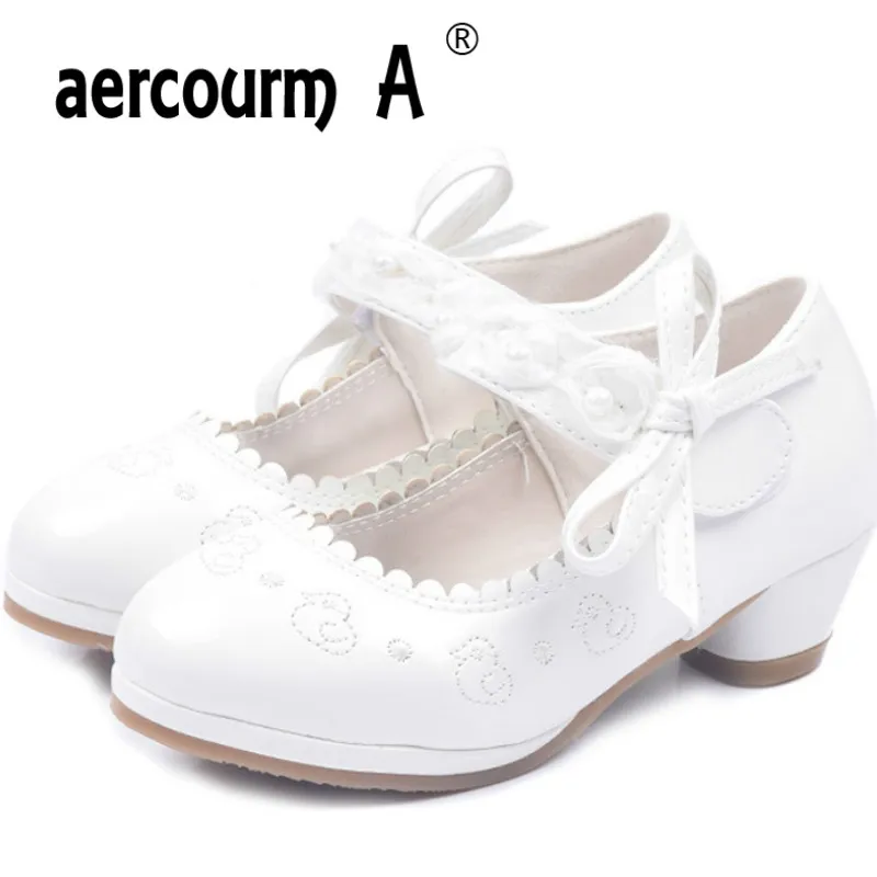 

Aercourm A 2018 Children High-heeled Shoes Fashion Princess Shoes Girls White pink Students Perform Shoes Party dance 26-37