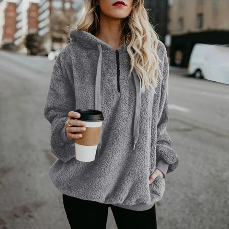  Wipalo Women Fleece Hoodies 2019 Long Sleeve Hooded Pullover Sweatshirt Autumn Winter Warm Zipper P