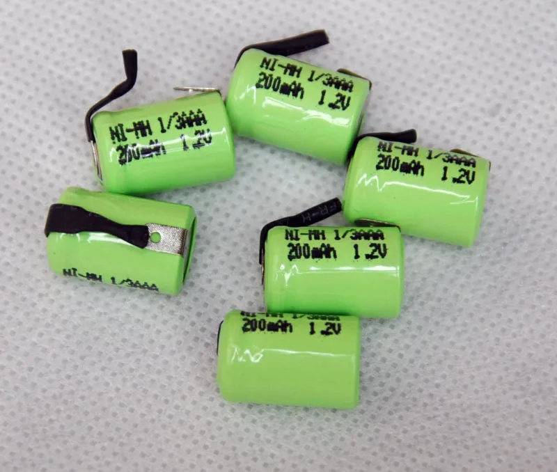 6 шт./лот 1,2 V 1/3AAA 200mAh Ni-MH Nimh 1/3 AAA аккумуляторная батарея с сваркой ноги шпильки вкладка плоский верх