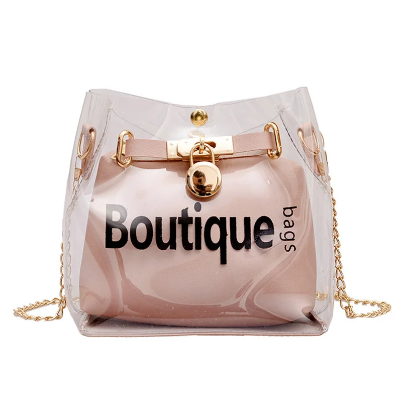 

Women Bucket Bag Transparent Summer Korean Small Jelly Package Ladies Chain Messenger Bags Students Female Sling Shoulder Bag