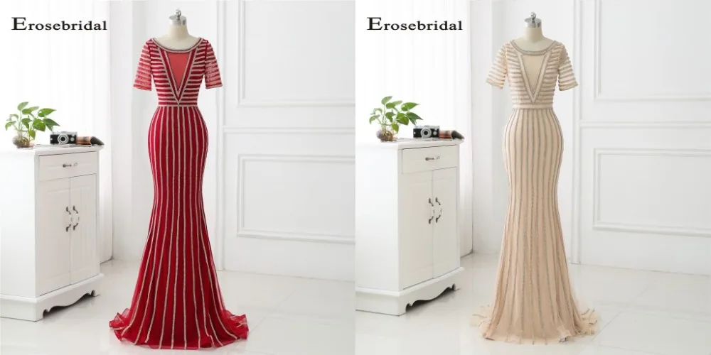 48 часов длинное вечернее платье с золотыми кристаллами Erosebridal Русалка официальная Женская одежда с коротким шлейфом vestido de festa ZLR018