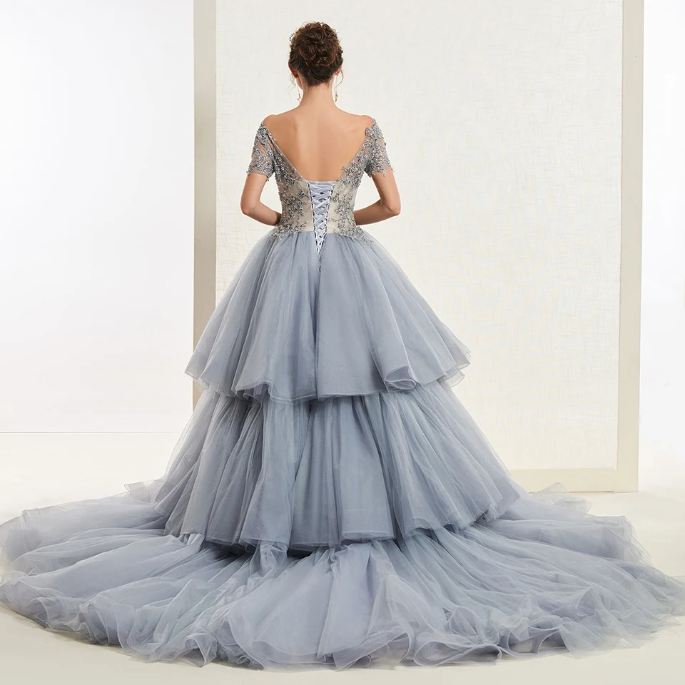 Бальное платье Dressv темно серого цвета с бисером бальное коротким рукавом милое