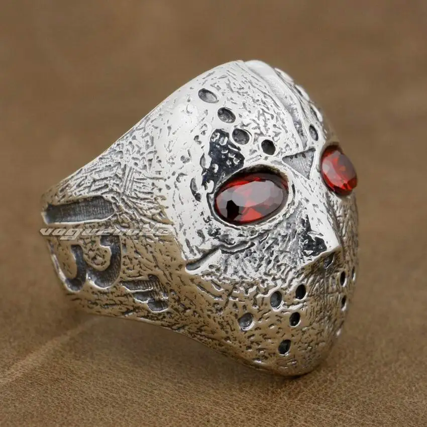 

Halloween Jason Mask Hockey 925 Sterling Silver Mens Biker Rocker Ring 9D004