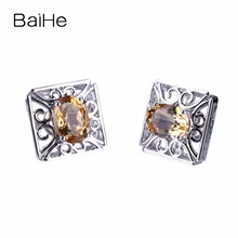 BAIHE Solid 10 k белое золото(AU417) натуральный цитрин филигранный женский подарок серьги-гвоздики подарки на день Святого Валентина женские ювелирные изделия
