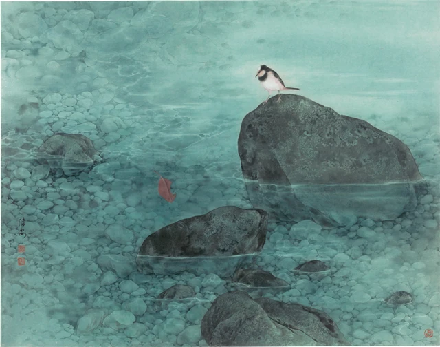 Chinese Dream Clean Bird On Stone Lake Scenery Oil Painting Canvas Chinese Dream Clean Bird On Stone Lake Scenery Oil Painting Canvas Printings Printed Home