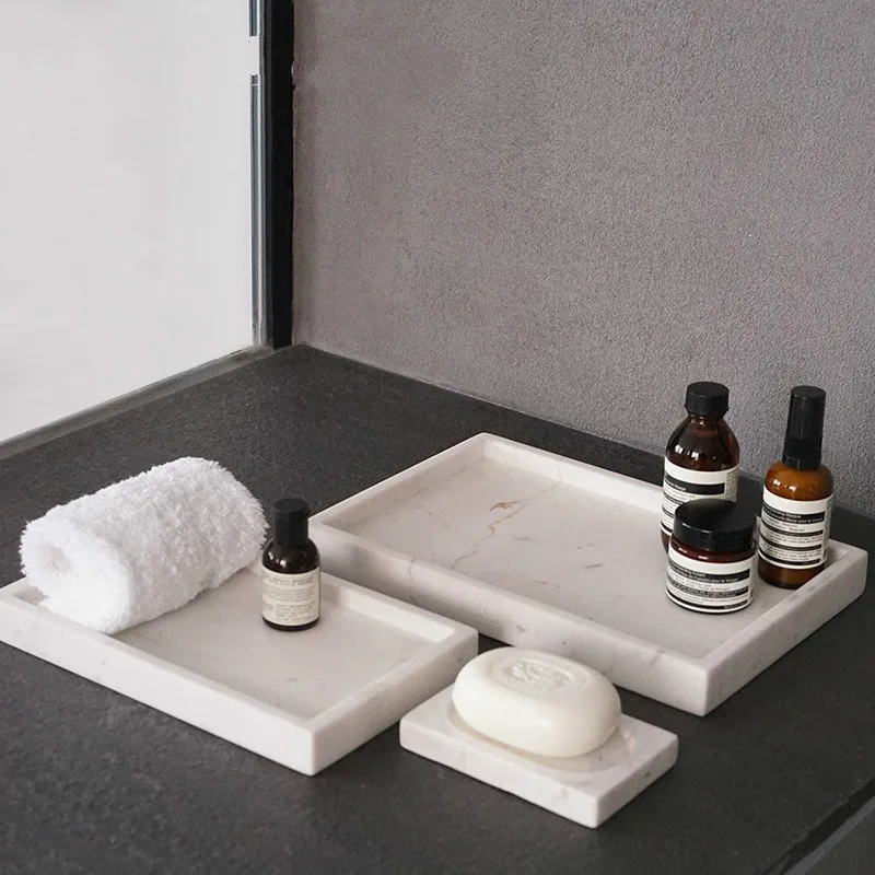  Simple Natural Marble Tray Cosmetics Jewelry Storage Tray Bathroom Desktop Storage Box Tray Integra