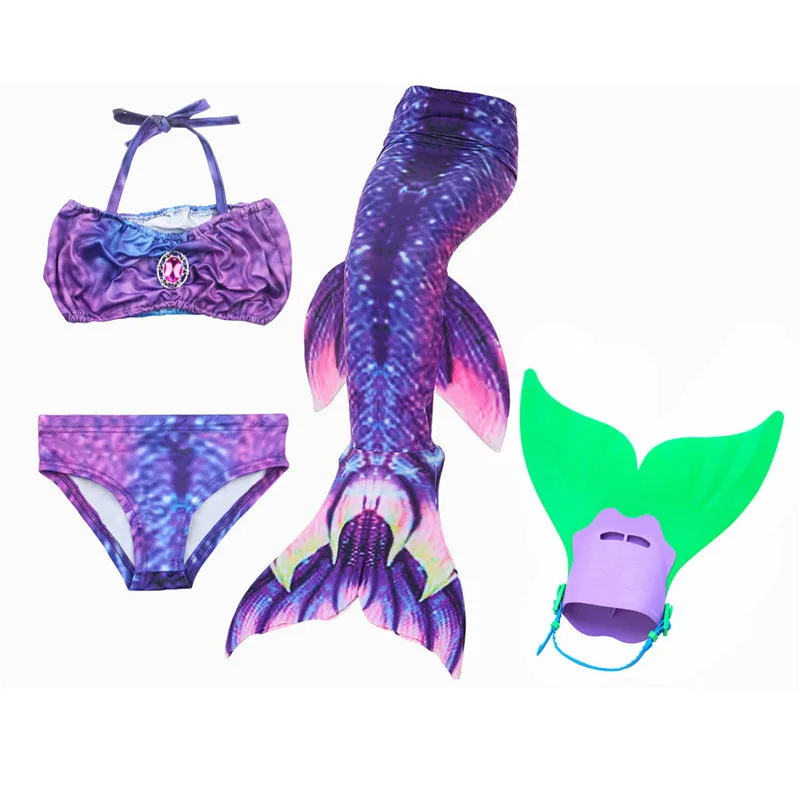 

Children Mermaid Tail for Girls Swimming Costume Mermaid 4 Piece Bikinis With Monofin Cosplay Set Cauda De Sereia Swimming Dress