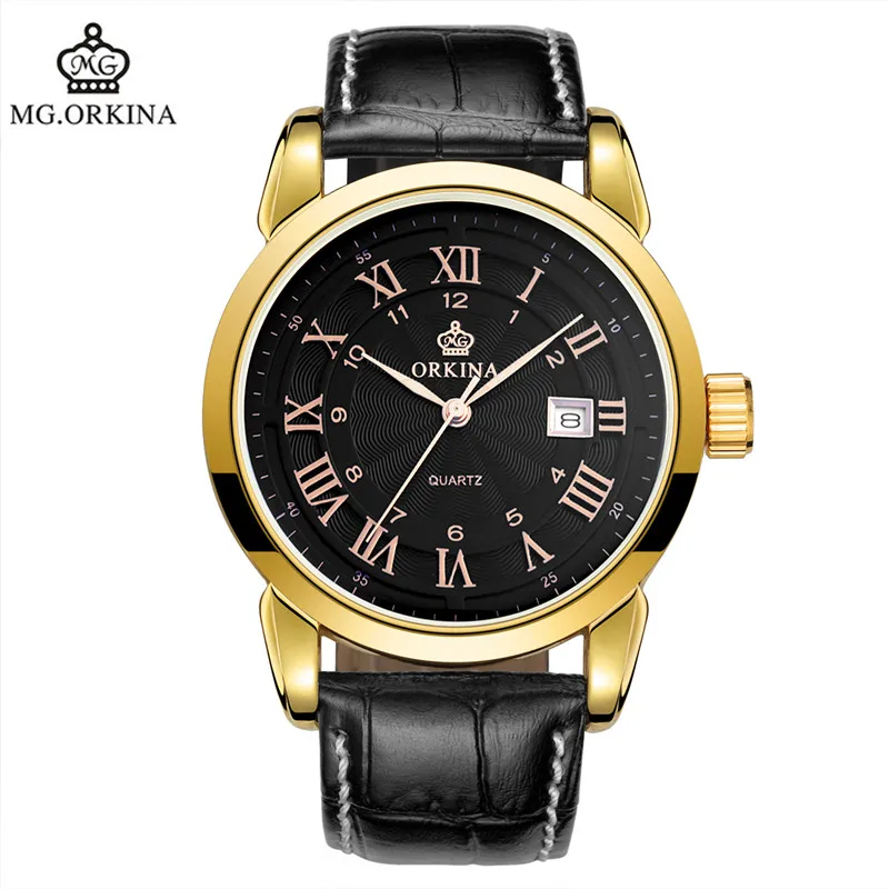 2016 Genuine Orkina Male Watch Leather Men s Quartz Calendar Men s Watches Waterproof Watches