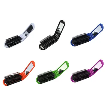 

Professional Makeup Cartoon Comb Travel Hair Comb Cute Folding Hair Brush Portable With Mirror Compact Pocket Anti-static Comb
