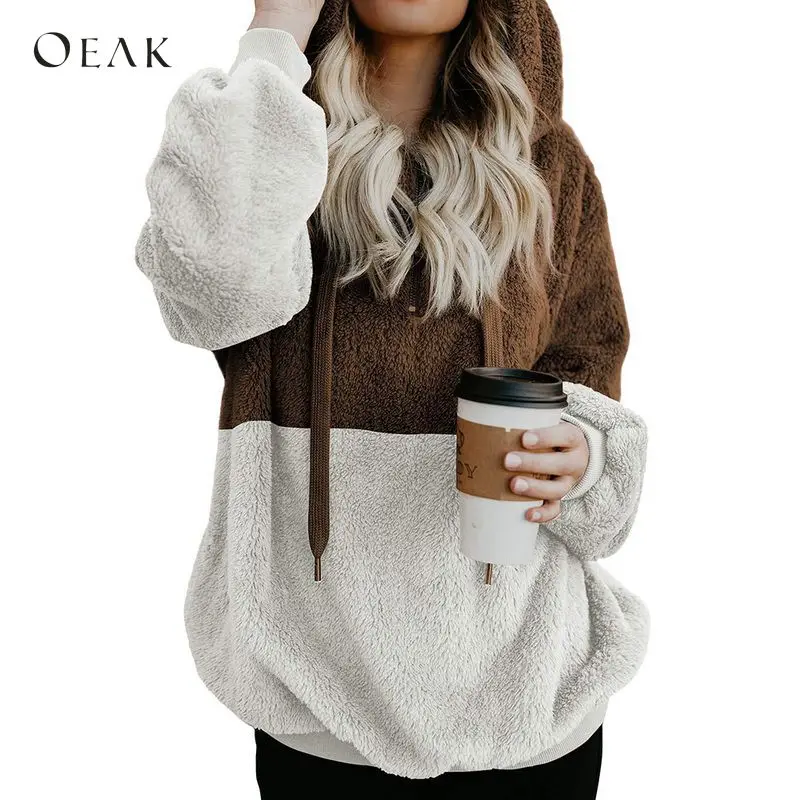 

OEAK Women Fluffy Fur Hoodie Girl Winter Loose Hooded Jacket Warm Outwear Coat Cute Sweatshirt Plus size 5XL 2018 New Fashion
