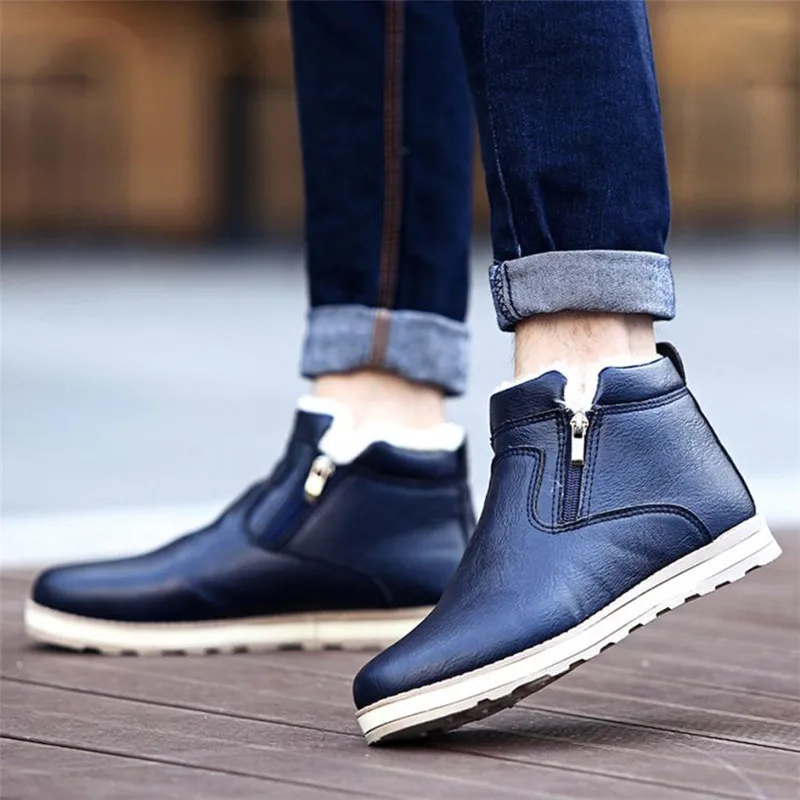 SAGACE/мужские зимние теплые ботинки; повседневная обувь; мужские модные плюшевые зимние ботинки; ботильоны на меху; кожаная обувь; botas Size39-44 - Цвет: Blue
