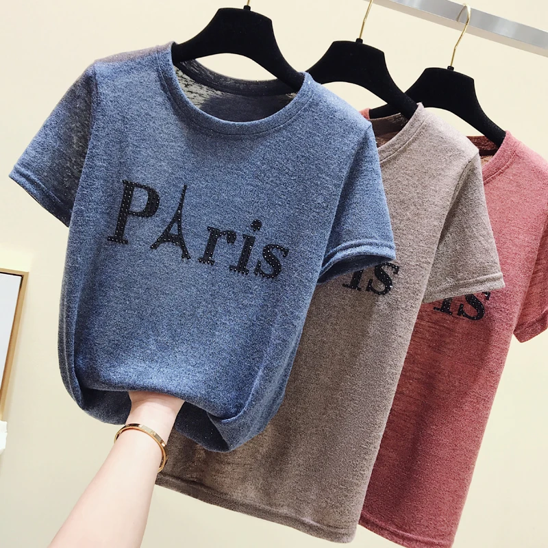 

Eiffel Tower Fashion Print Women T-shirt Summer Shot sleeve Soild O-Neck Casual Top