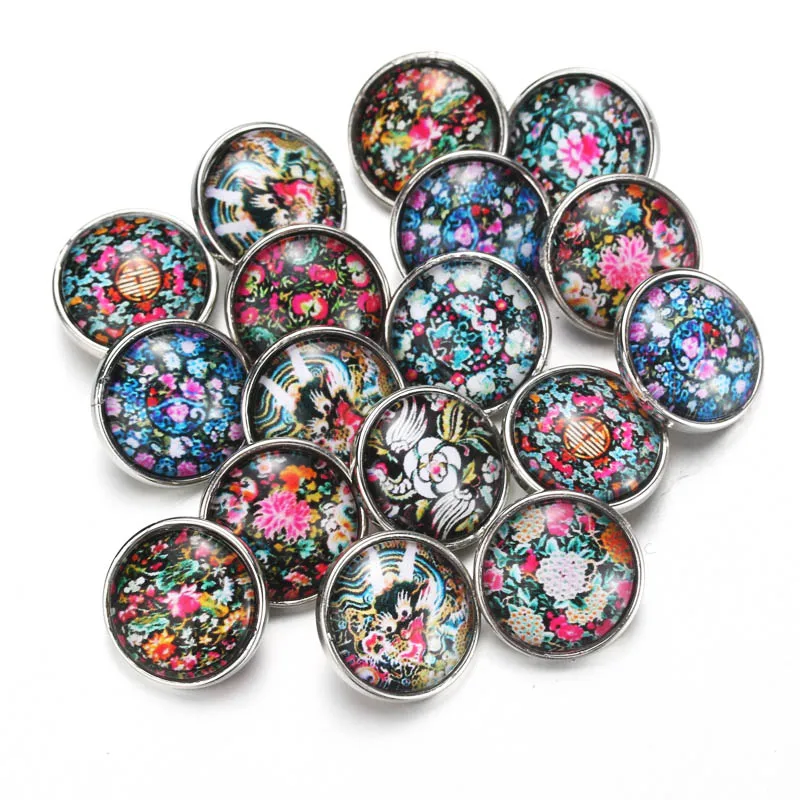 

10pcs/lot Mixed Bohemia Flower Pattern&Styles Charms 12mm 18mm Exotic Glass Snap Button For DIY Bracelet Snaps Jewelry 050718
