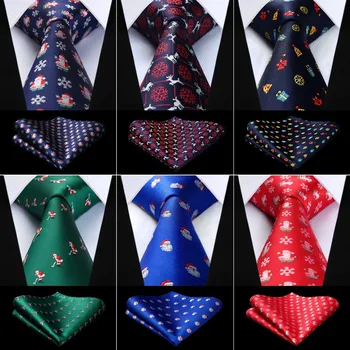 

Men Christmas Tie Red Blue Woven Handkerchief Fashion Tie Handkerchief 100% Silk 3.4" Party Wedding Necktie Set #C41