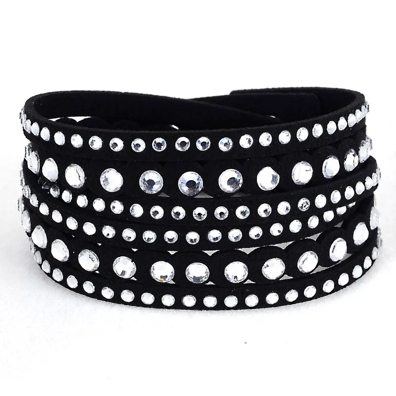 

New Arrival Slake Rhinestone Crystal Suede Double Wrap Bracelet With Full Pave Crystal For Women Christmas Gift