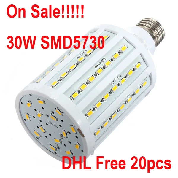 

Wholesale 20pcs LED Bulb, E27 30W LED Light 5730 SMD LED Corn Bulb Warm White/Cold White AC110V/220V DHL Free Shipping