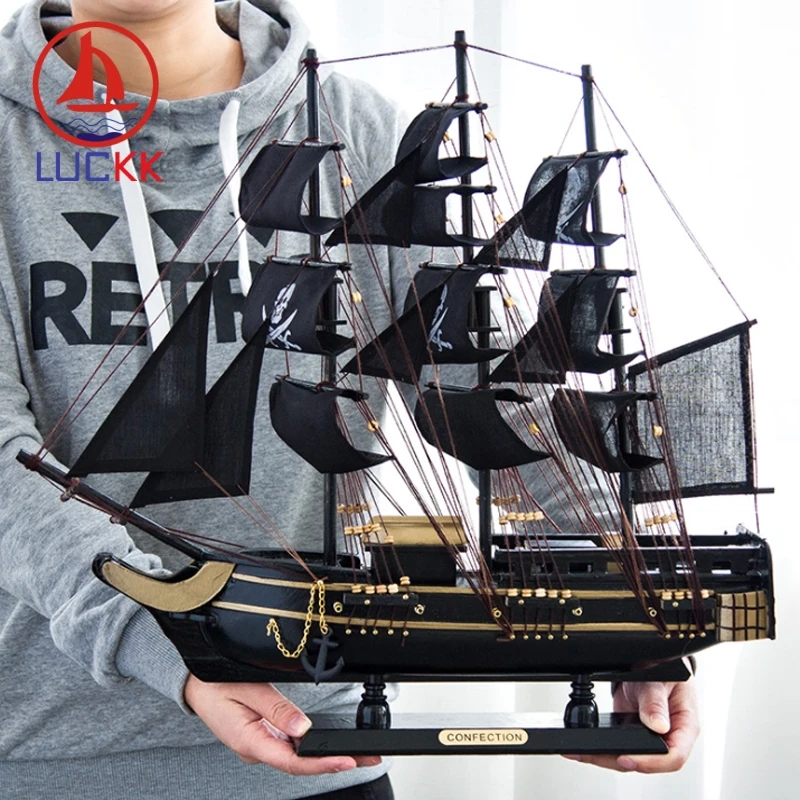 LUCKK 50 см деревянная Черная жемчужина Пиратская модель парусной лодки домашний интерьер украшение стола деревянные ремесла Карибский морской корабль фигурка