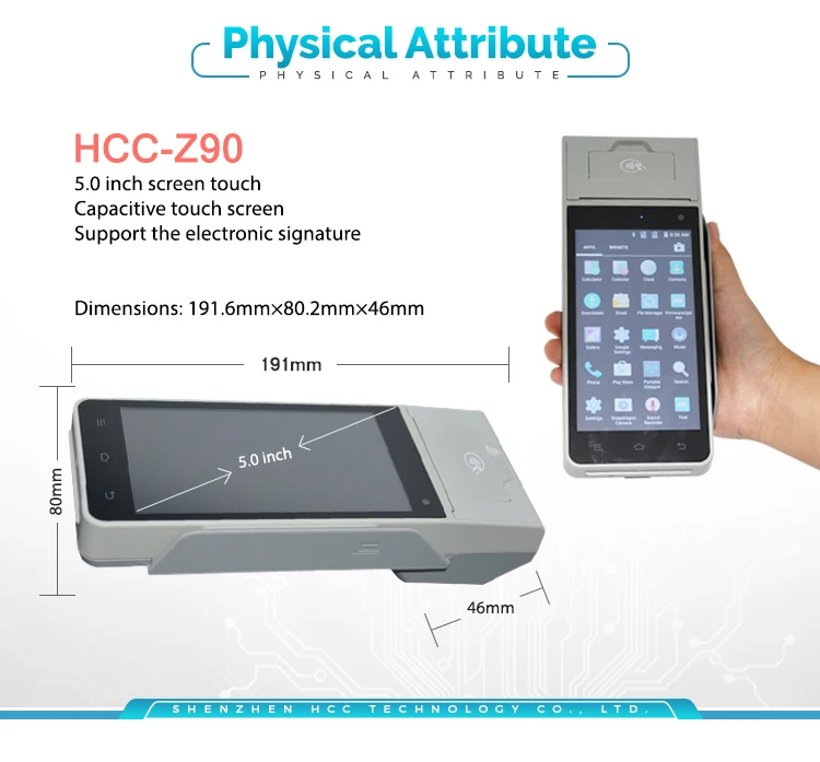 EMV Сертифицированный сенсорный экран Android pos-терминал с sim-картой HCC-Z90