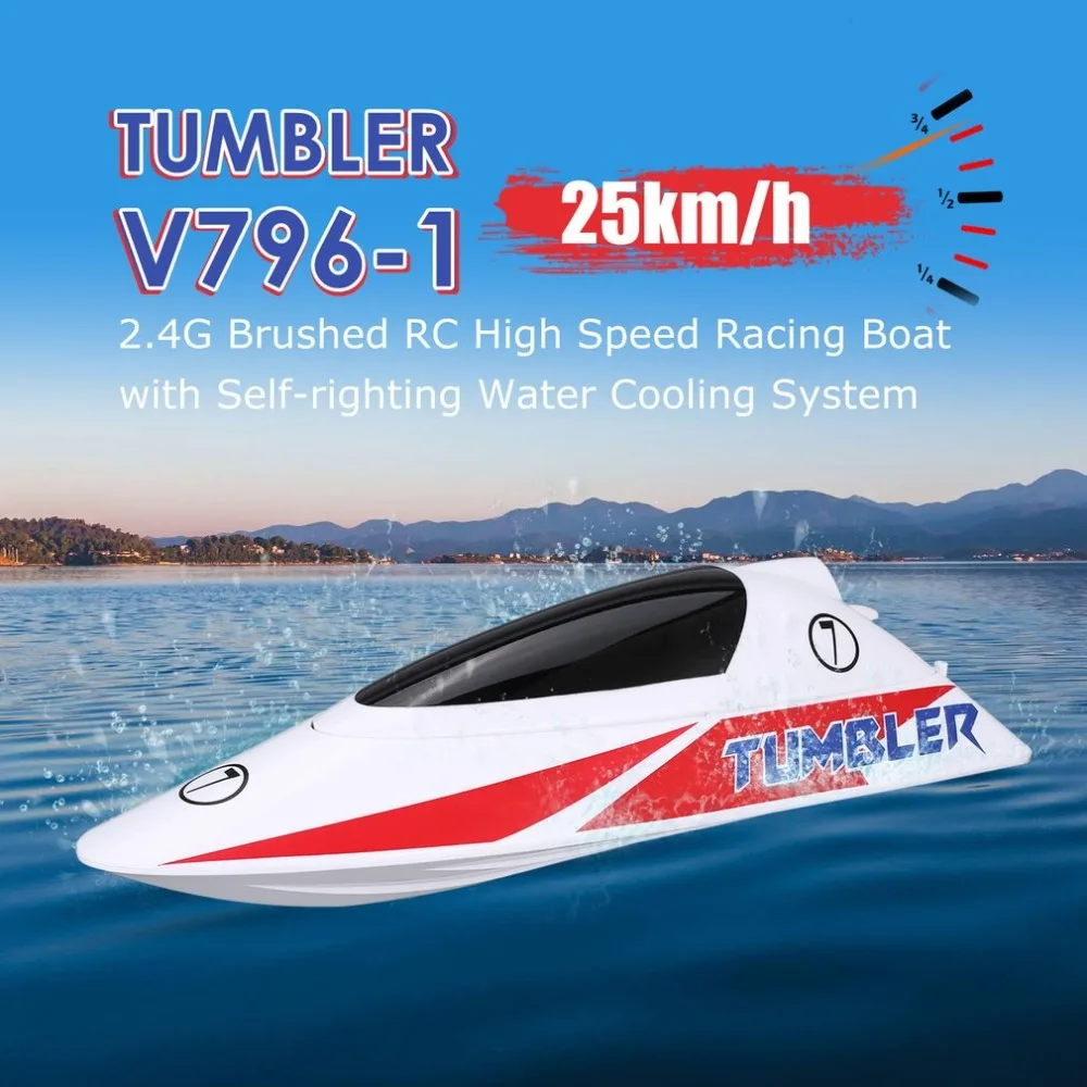 

Christmas TUMBLER V796-1 25km/h 2.4G Brushed High Speed RC Racing Boat Speedboat Ship with Water Cooling Self-righting Kids Gift