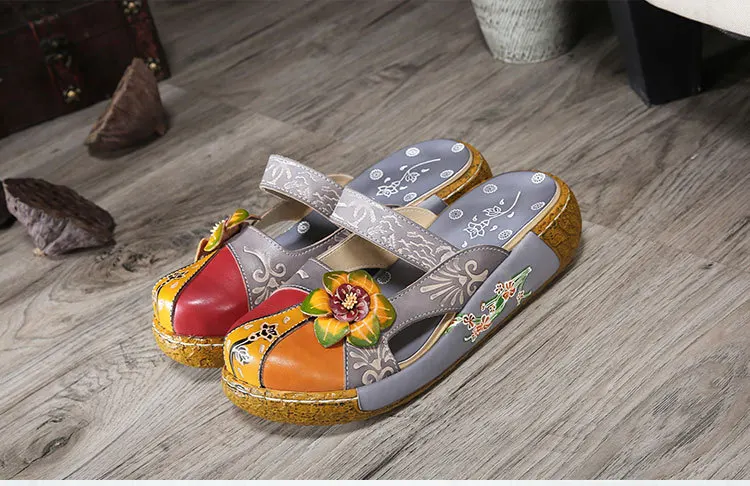 GKTINOO Flower Slippers Genuine Leather Shoes Handmade Slides Flip Flop On The Platform Clogs For Women Woman Slippers Plus Size