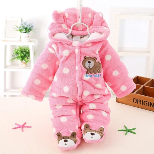 Прямая доставка Сгущает Мультфильм Детские Footie Baby One-piece Костюмы осень-зима для