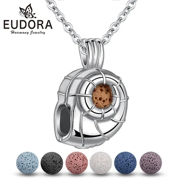 

Eudora 8 mm Conch shell Cage Locket Lava Stone Pendant Aroma Diffuser Necklace For DIY Essential Oil Perfume Cage Jewelry K343N8