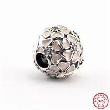 Розовый эмаль и прозрачный CZ Вишневый цветок браслет-бусы для женщин Изготовление ювелирных изделий DIY Fit PANDORA Подвески Серебро 925 CL013